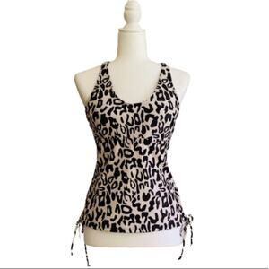 Esprlia Tankini Animal Print Black Cream Crisscross Straps Side Tie Swim Medium